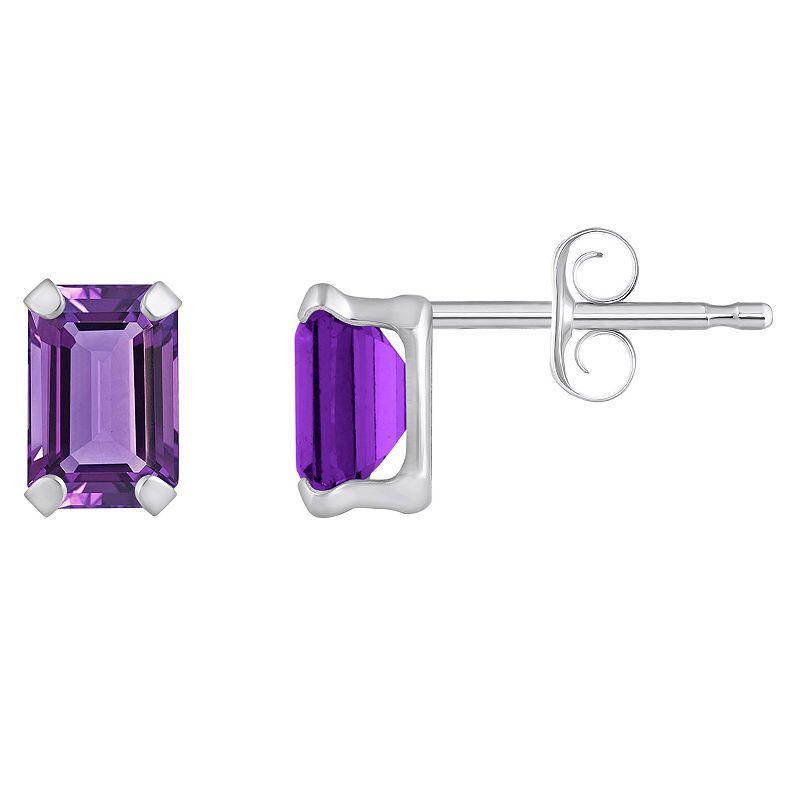 Celebration Gems 10k Gold Emerald Cut Amethyst Stud Earrings, Womens, Yellow Product Image