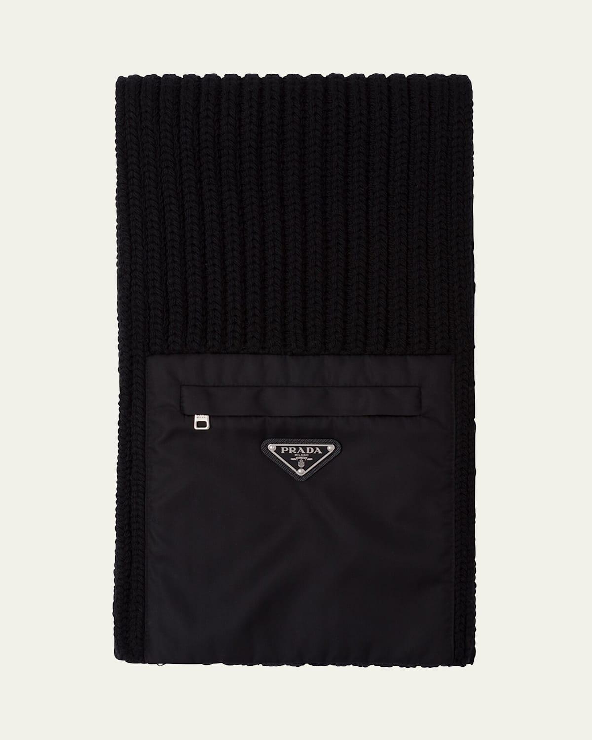 Mens Ribbed Wool Scarf with Nylon Pocket Product Image