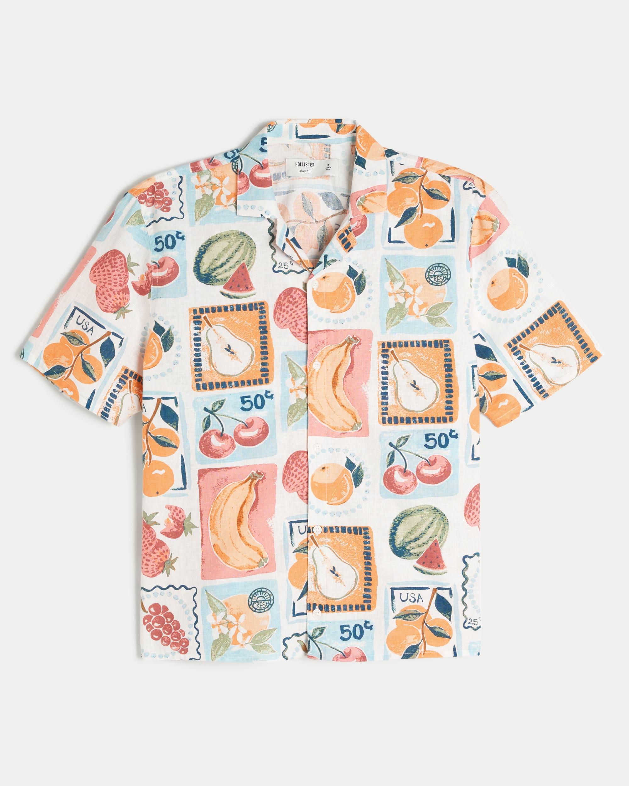 Boxy Short-Sleeve Linen-Blend Shirt Product Image