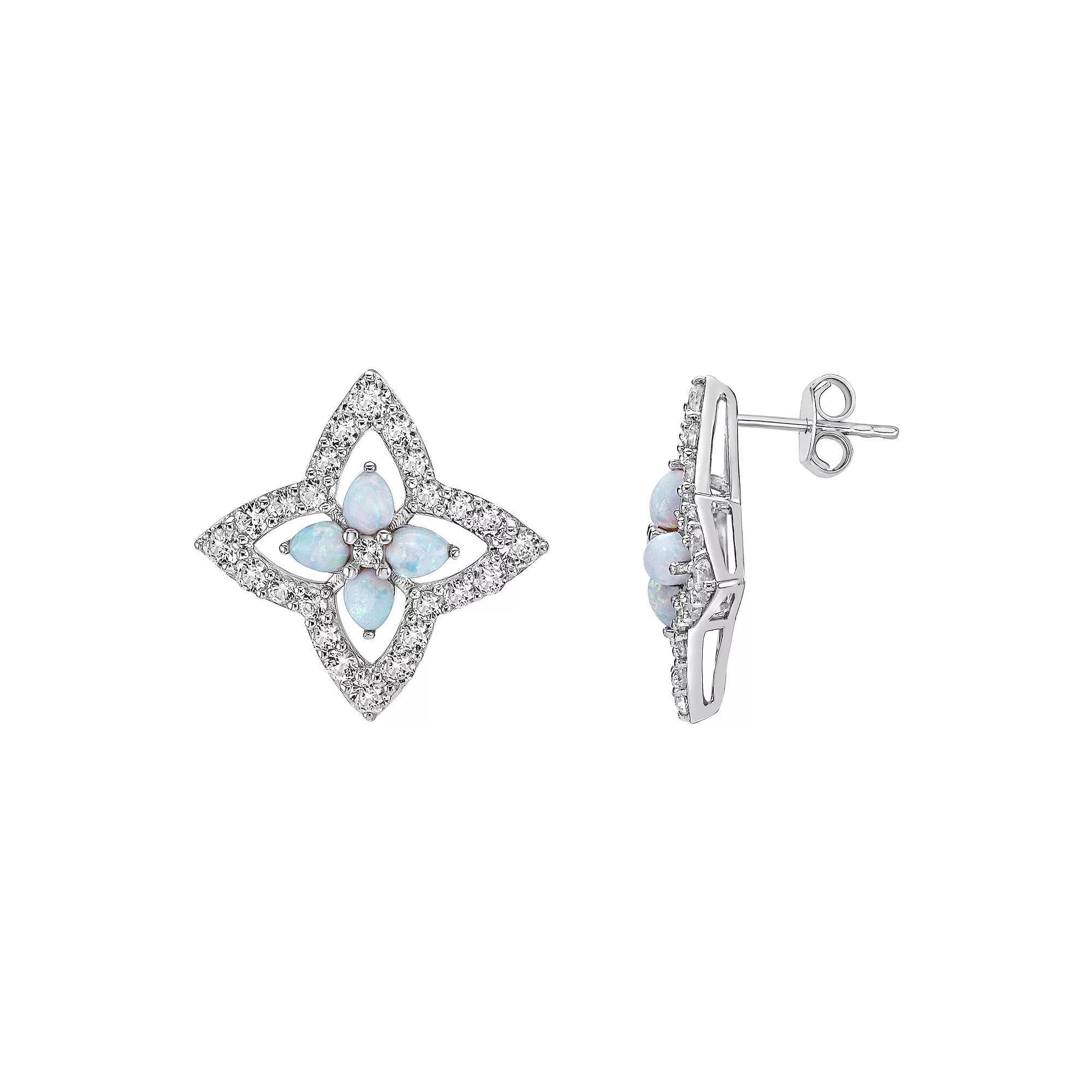 Gemminded Sterling Silver Lab-Created Opal and Lab-Created White Sapphire Stud Earrings, Women's Product Image