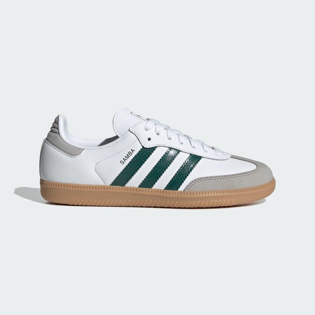 Womens adidas Samba OG Athletic Shoe - Cloud White / Collegiate Green / Grey Two Product Image