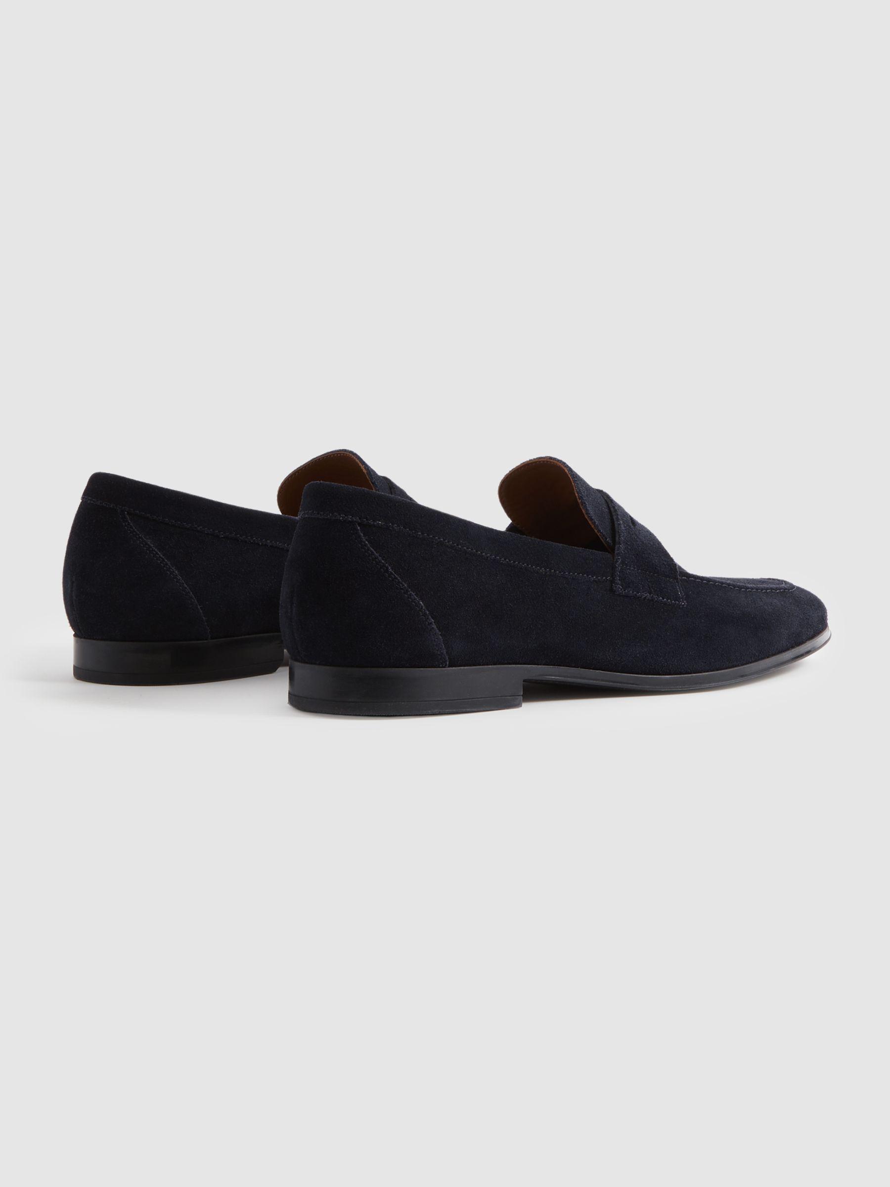 Suede Penny Loafers in Navy Product Image