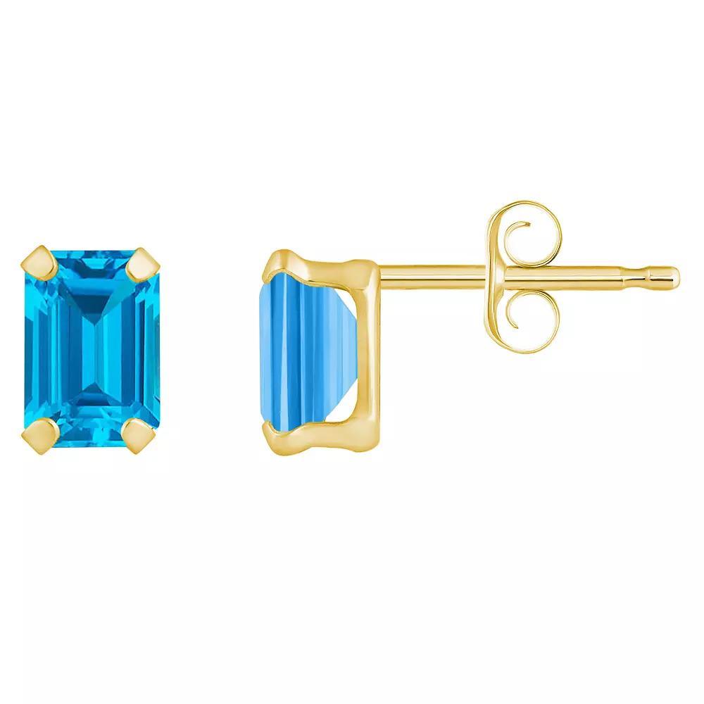 Celebration Gems 10k Gold Emerald Cut Swiss Blue Topaz Stud Earrings, Women's, Yellow Product Image