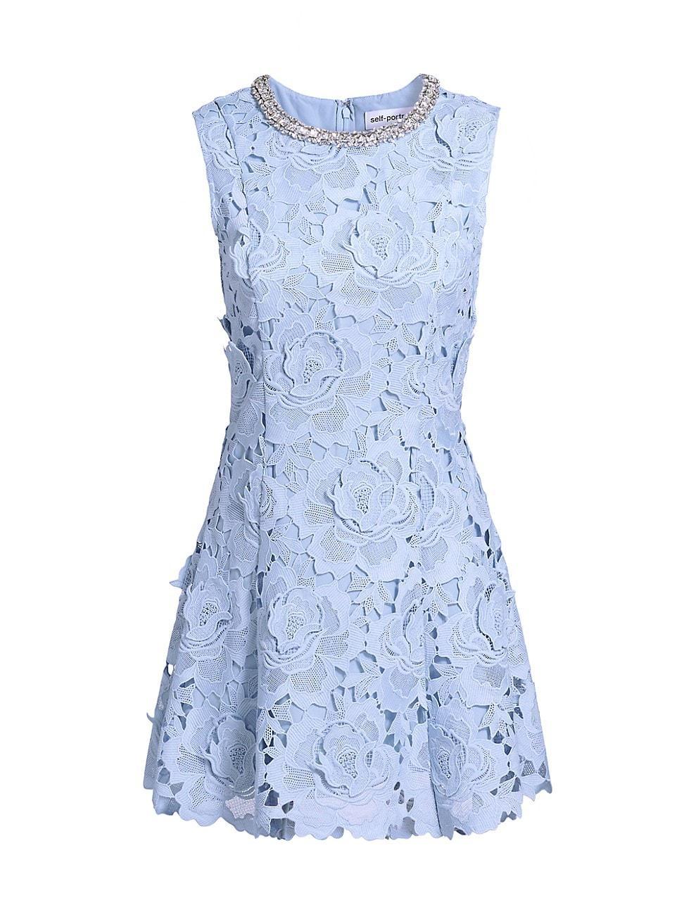 Womens Crystal-Embellished Floral Lace Minidress Product Image