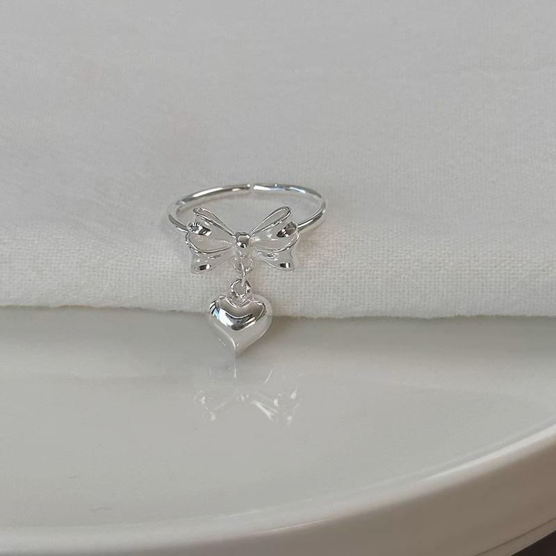 Bow Heart Pendant Alloy Open Ring Product Image