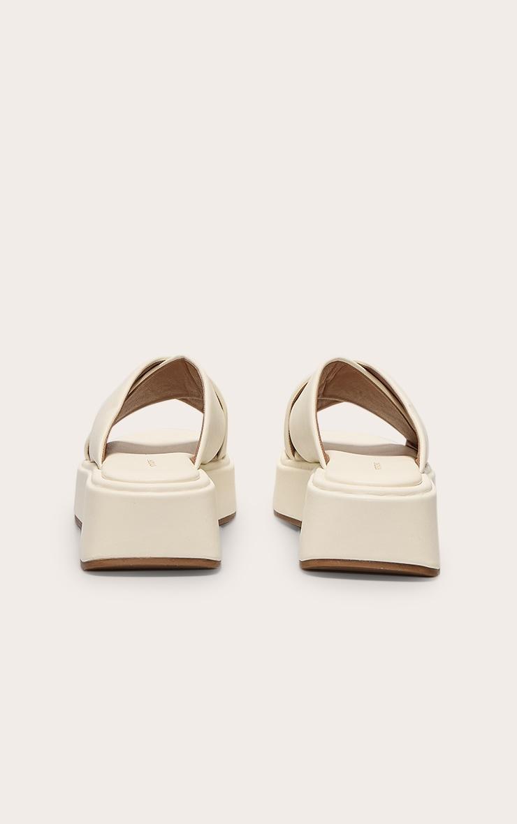 Cream Pu Round Toe Cross Strap Flatform Sandals Product Image