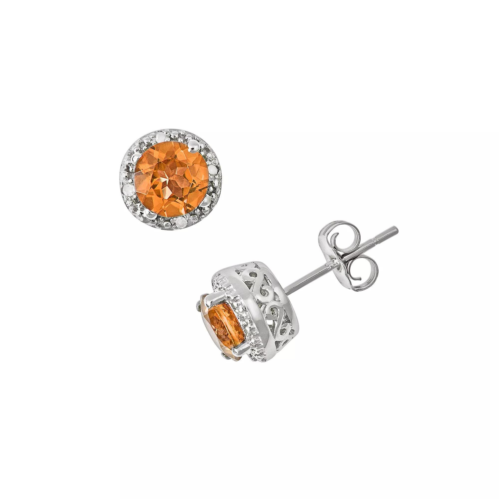 Celebration Gems Sterling Silver Citrine and Diamond Accent Frame Stud Earrings, Women's Product Image