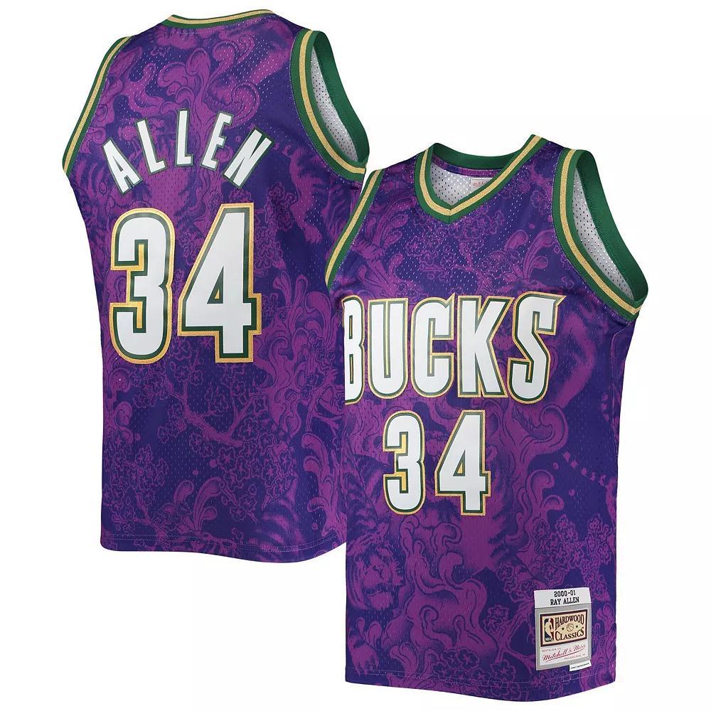 Men's Mitchell & Ness Ray Allen Purple Milwaukee Bucks Hardwood Classics 2000/01 Lunar New Year Swingman Jersey, Size: XL Product Image