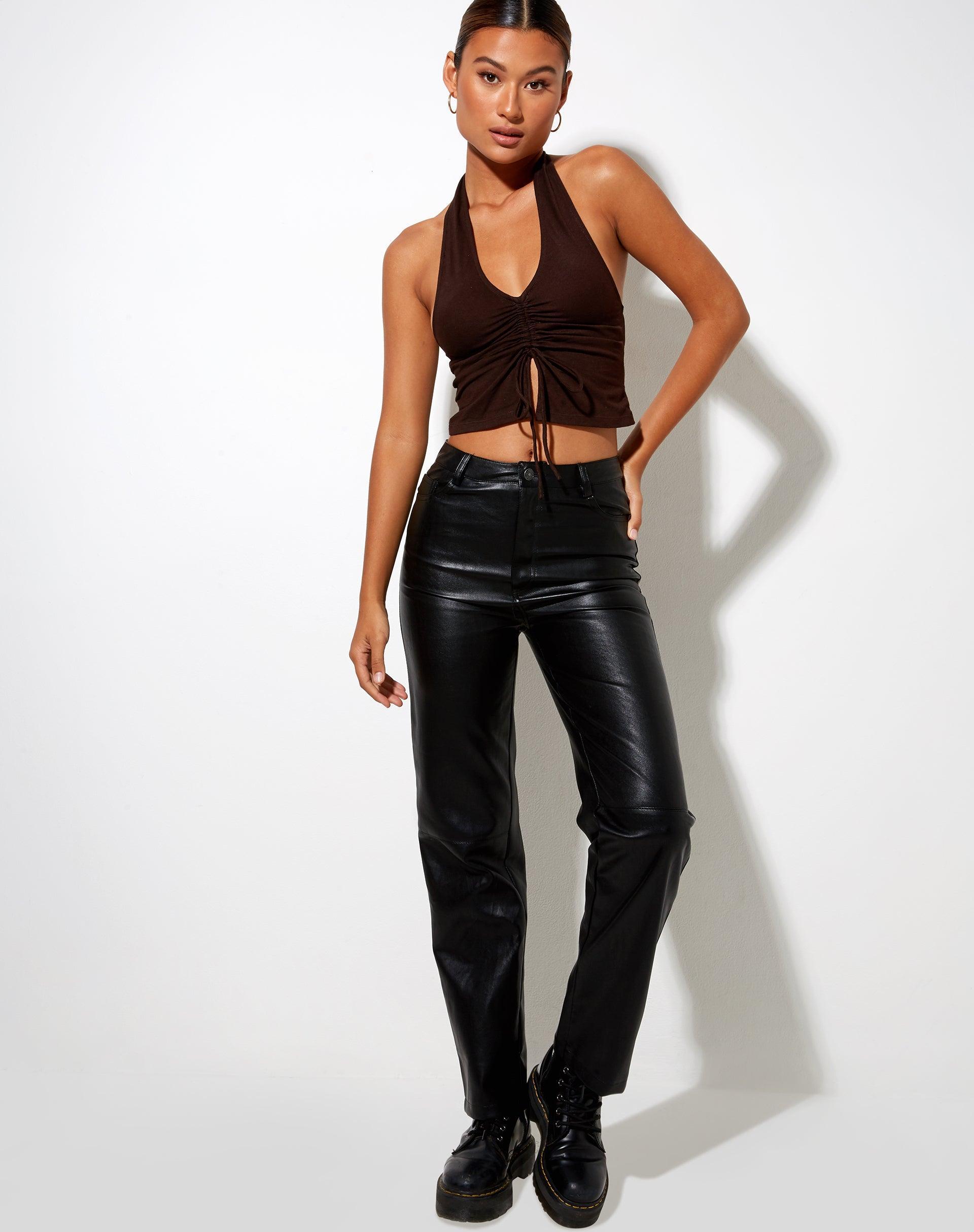 Dapa Crop Top in Lycra Bitter Chocolate Product Image