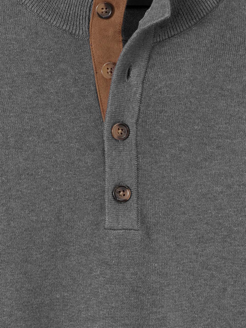 Supima Cotton Four Button Mock Neck Sweater - Medium Grey Product Image