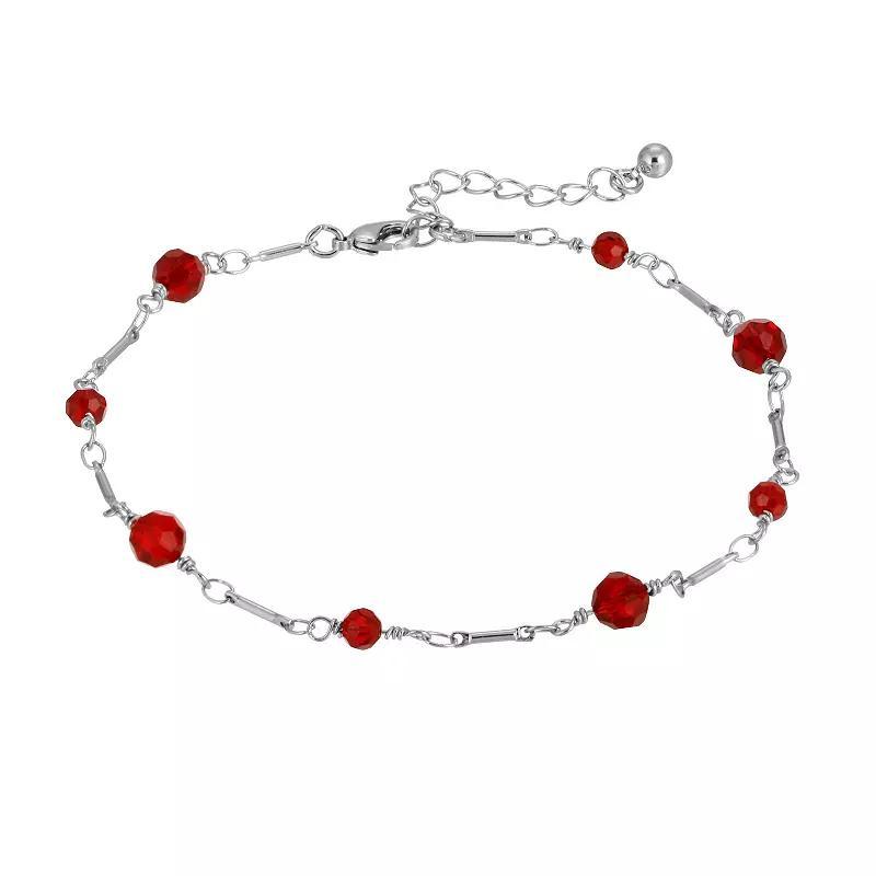 1928 Bead & Bar Chain Anklet, Womens, Silver Tone Red Product Image