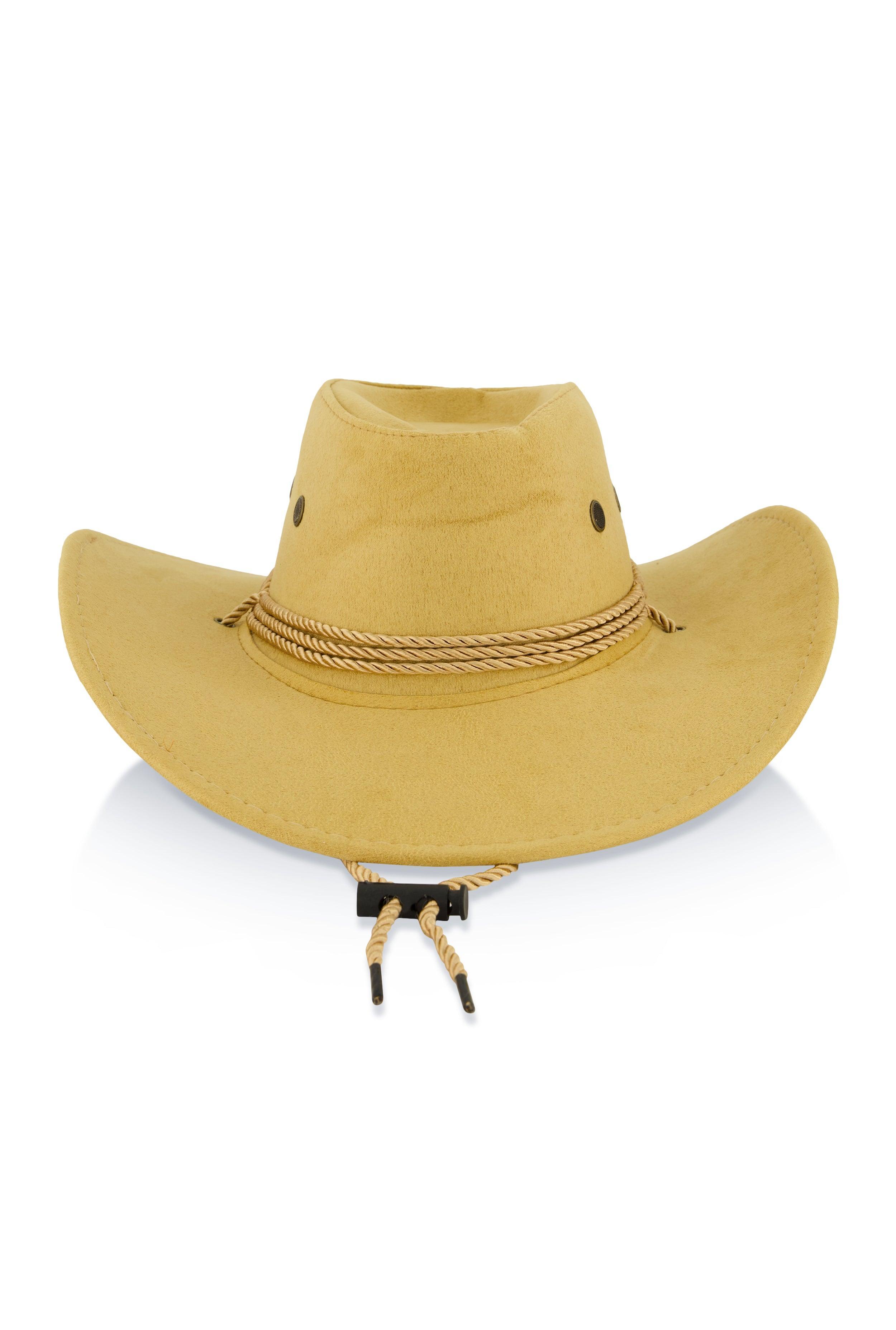 Faux Suede Chin Strap Cowboy Hat Female Product Image