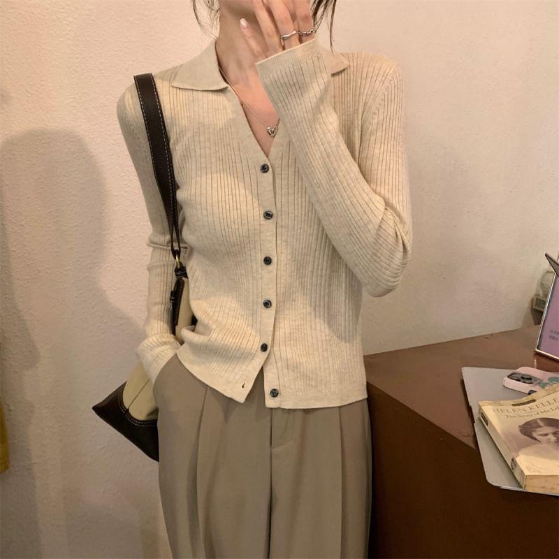 Long-Sleeve Plain Cardigan Product Image