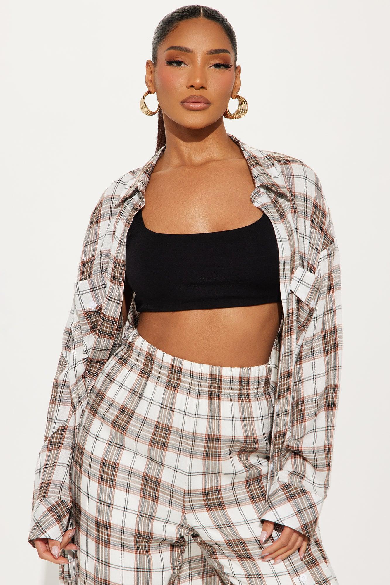Lost Lover Plaid Pant Set - Brown/combo Female Product Image