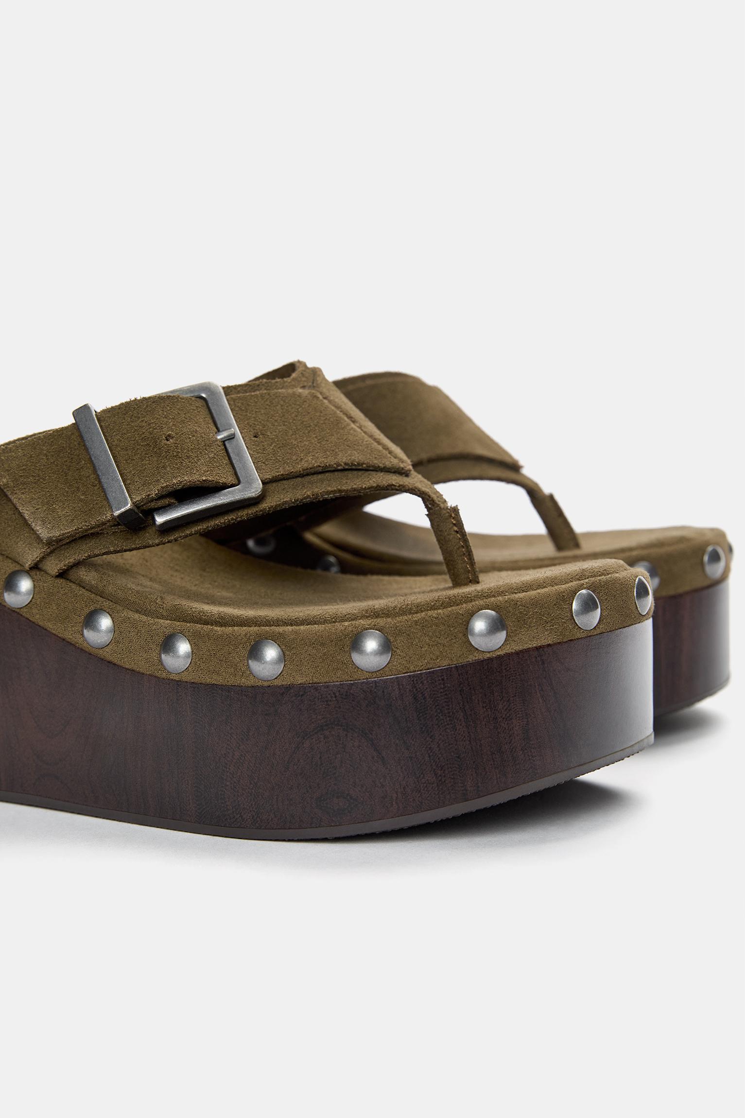 Studded leather wedge sandals Product Image