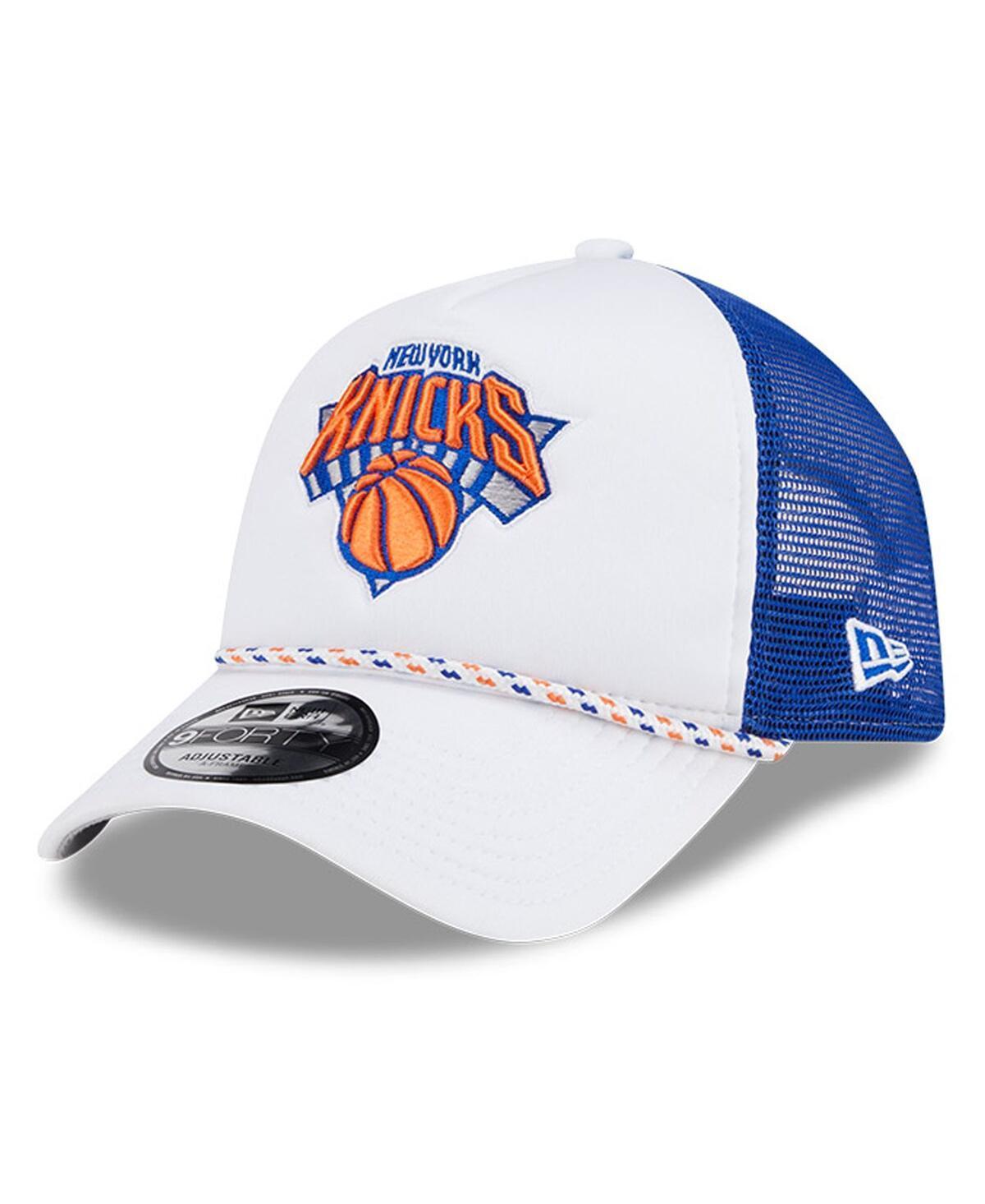 New Era Mens White New York Knicks Court Sport Foam A-Frame 9FORTY Adjustable Trucker Hat - White, Blue Product Image