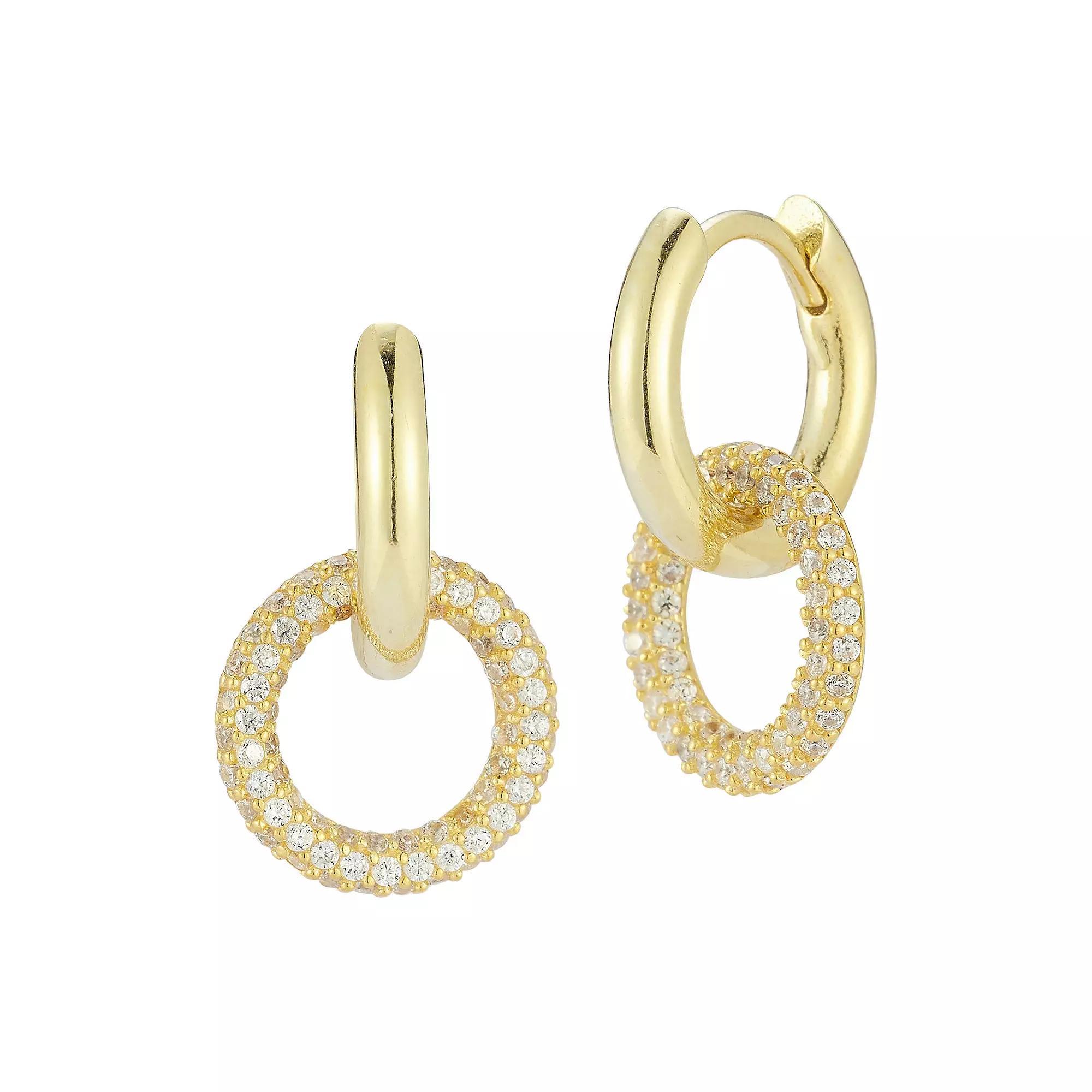Sunkissed Sterling Sterling Silver Cubic Zirconia Linked Drop Hoop Earrings, Women's, Gold Tone Product Image