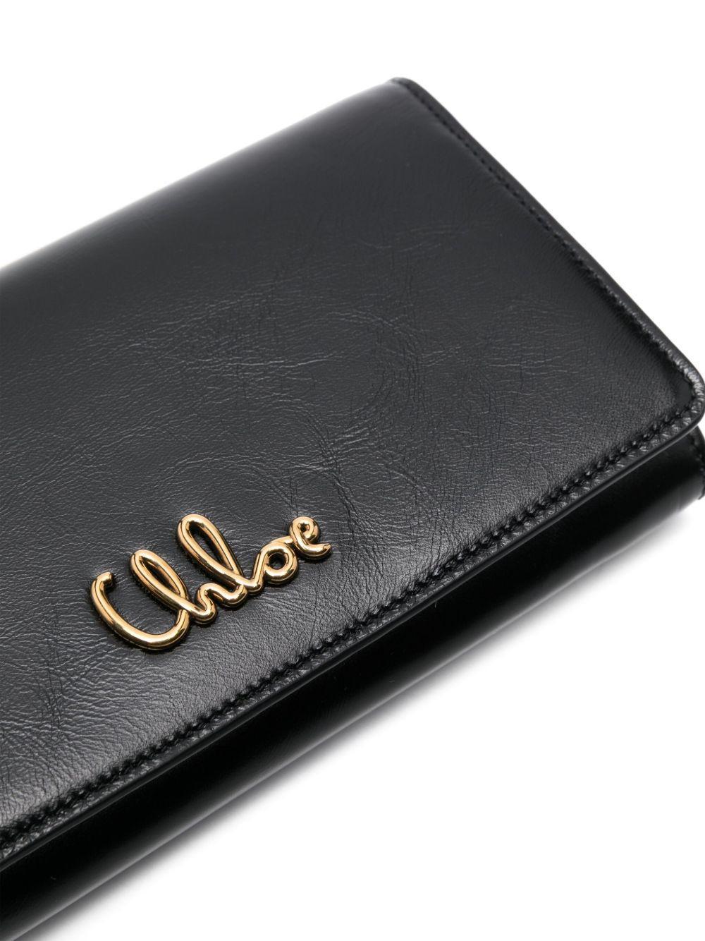 CHLOÉ Iconic Flap Wallet On Chain In Shiny Calfskin In Black Product Image