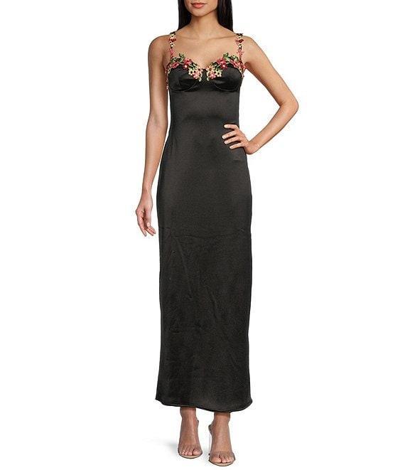 B. Darlin Adjustable Spaghetti Straps Sweetheart Neckline Floral Lace Dress Product Image