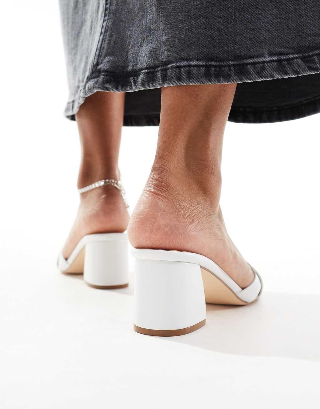 Truffle Collection block heel mule sandals in white Product Image