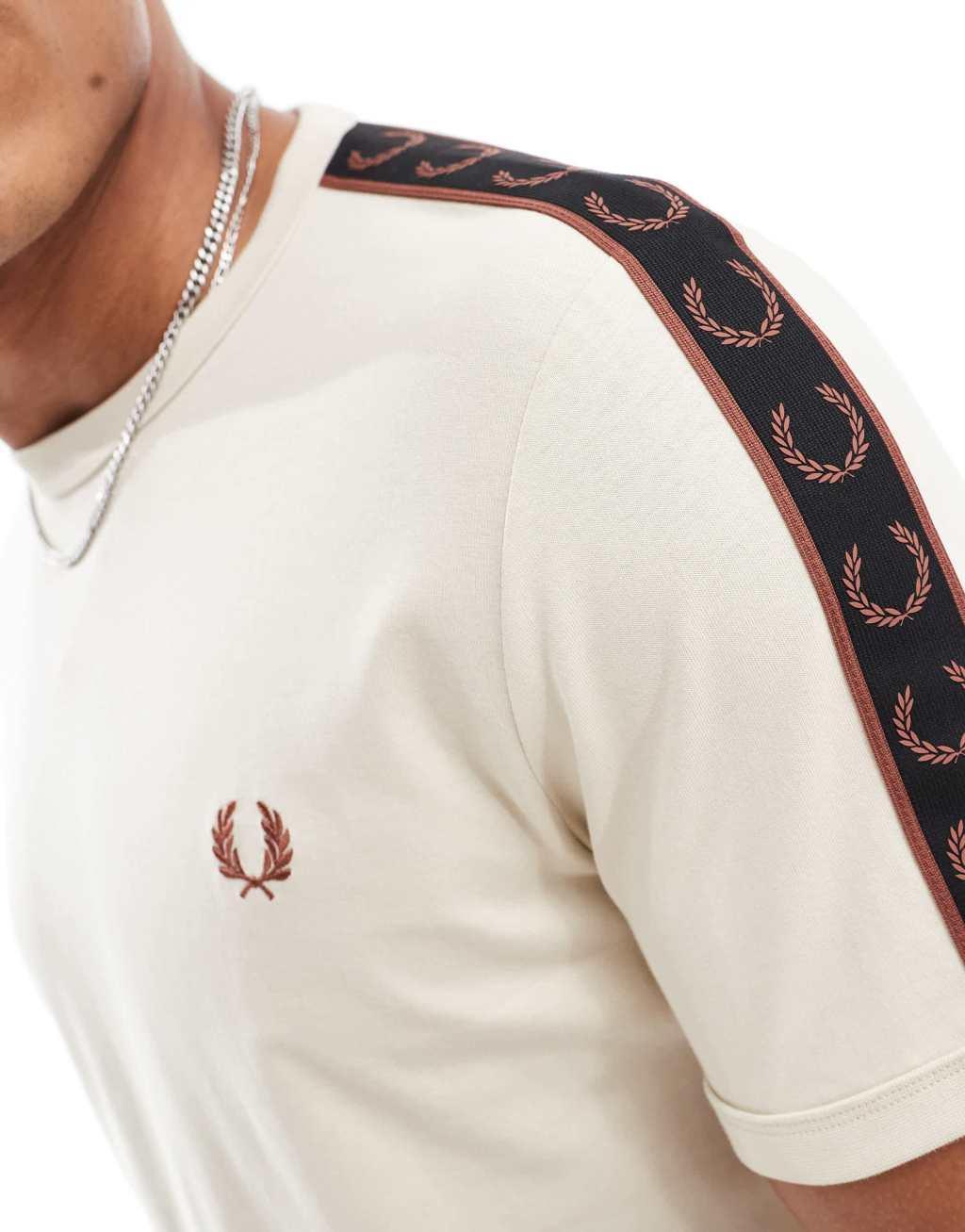 Fred Perry contrast taped T-shirt in light beige Product Image