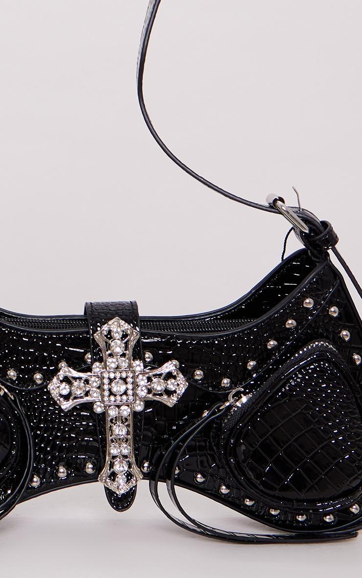 Black Croc Diamante Cross Western Shoulder Bag Product Image