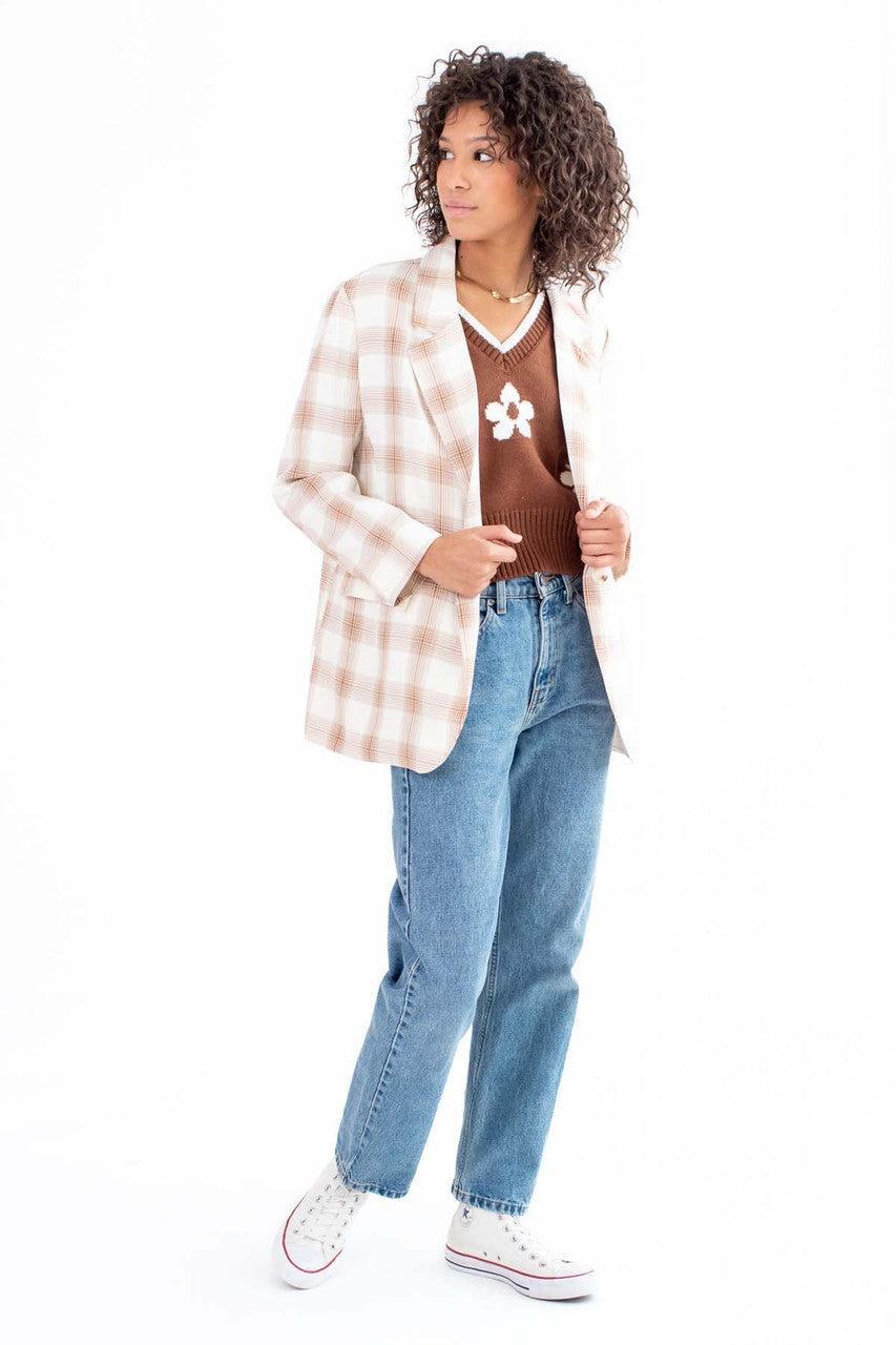 Beige Plaid Blazer Product Image