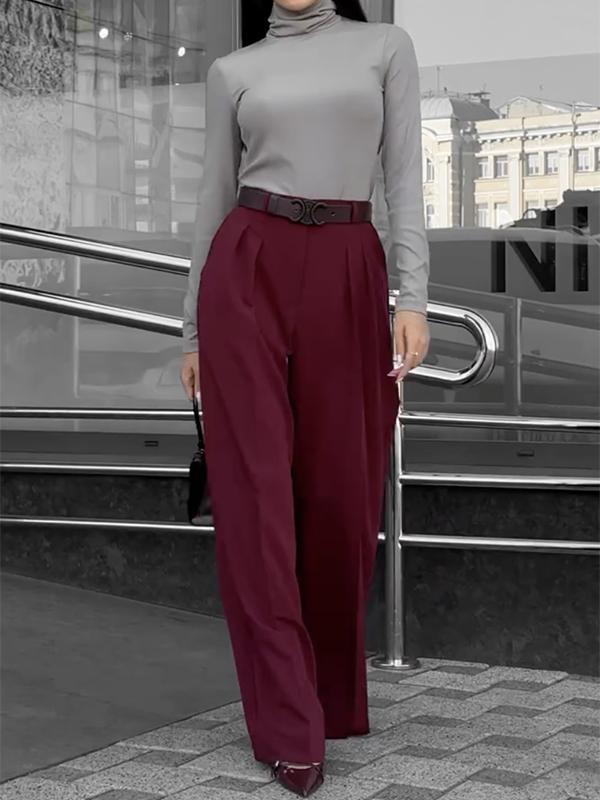 High Waisted Loose Pleated Solid Color Split-Joint Suit Pants Trousers Product Image