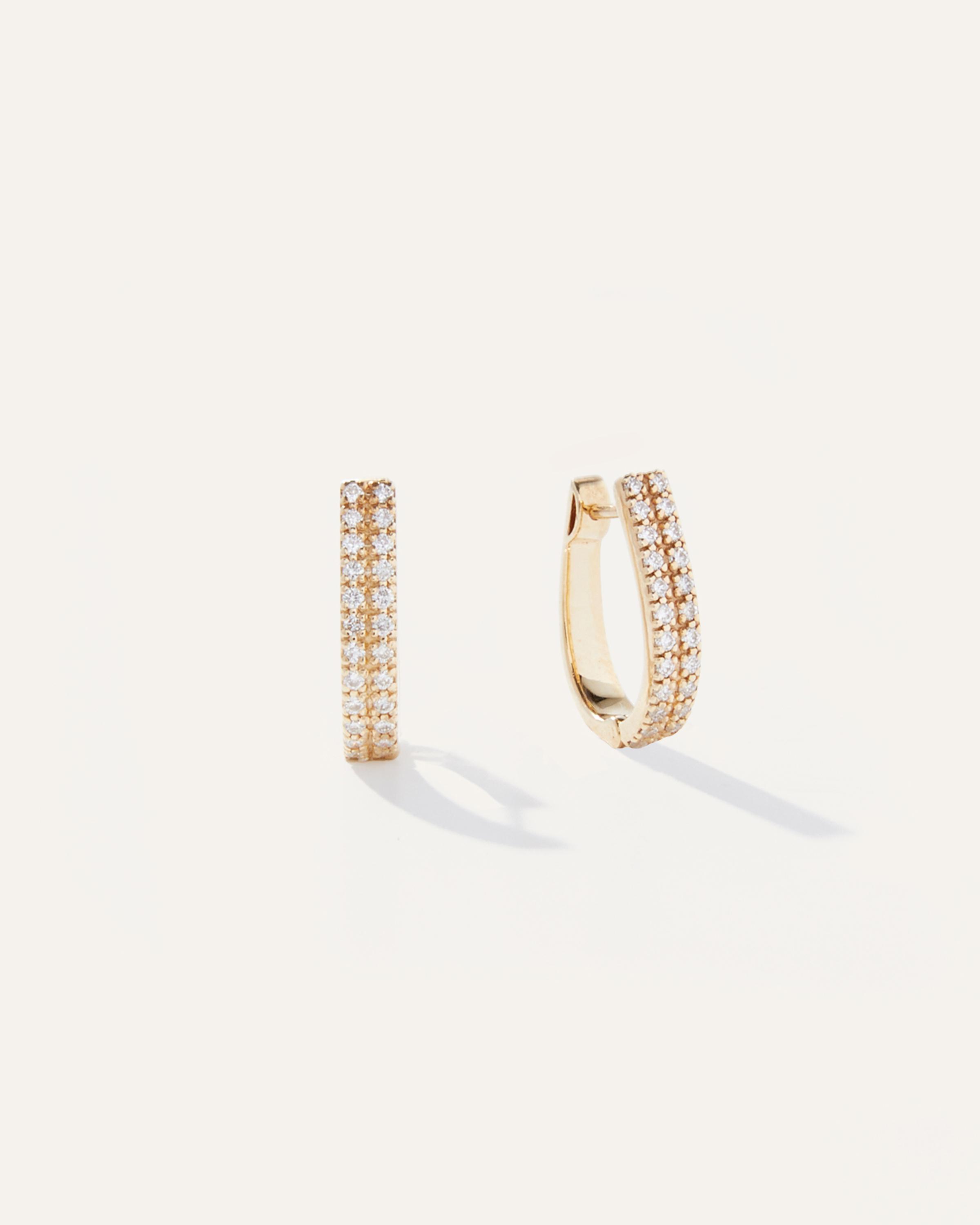 14K Gold Double Row Pave Diamond Hoops Product Image