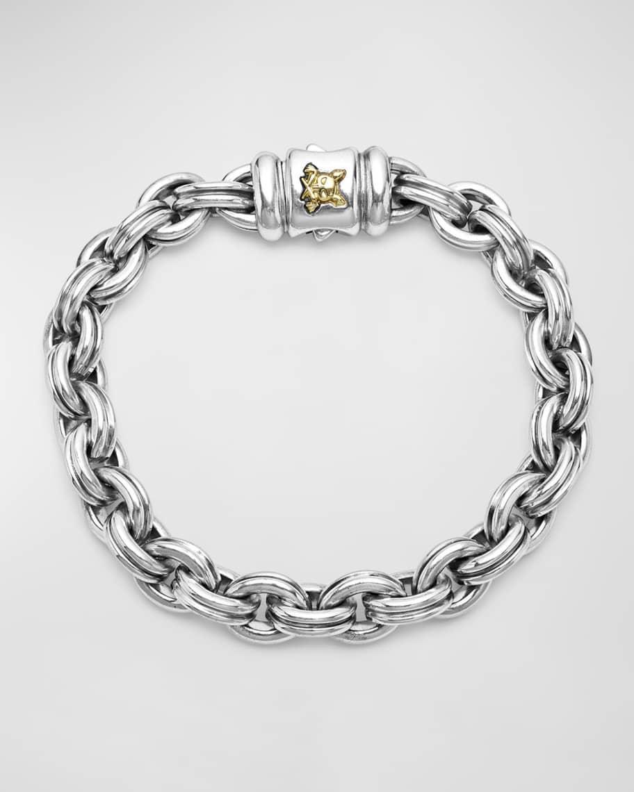 Mens Sterling Silver and 18K Gold Anthem Double Link Caviar Krunch Chain Bracelet Product Image