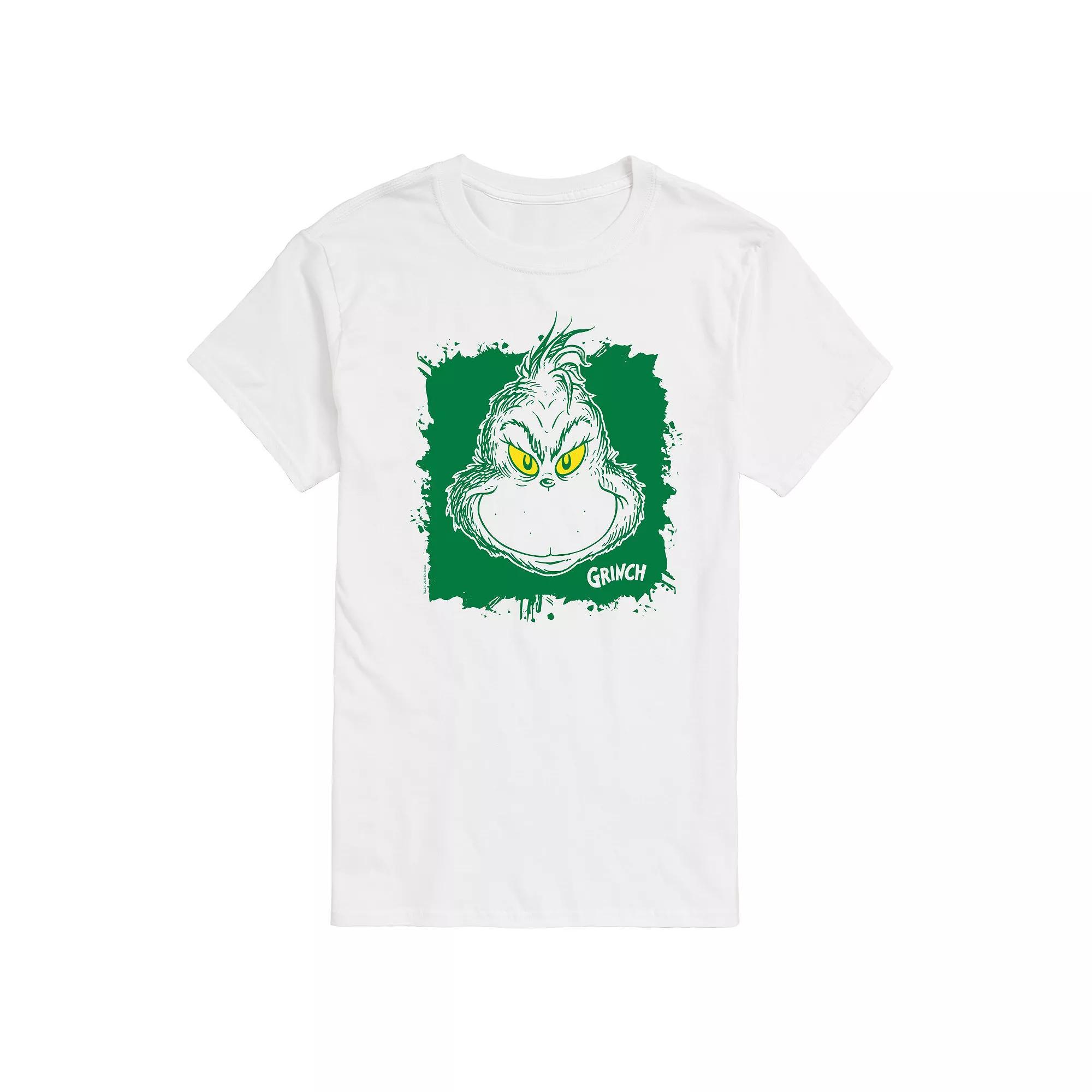 Men's Dr. Seuss Grinch Face Paint Splatter Graphic Tee,  Product Image