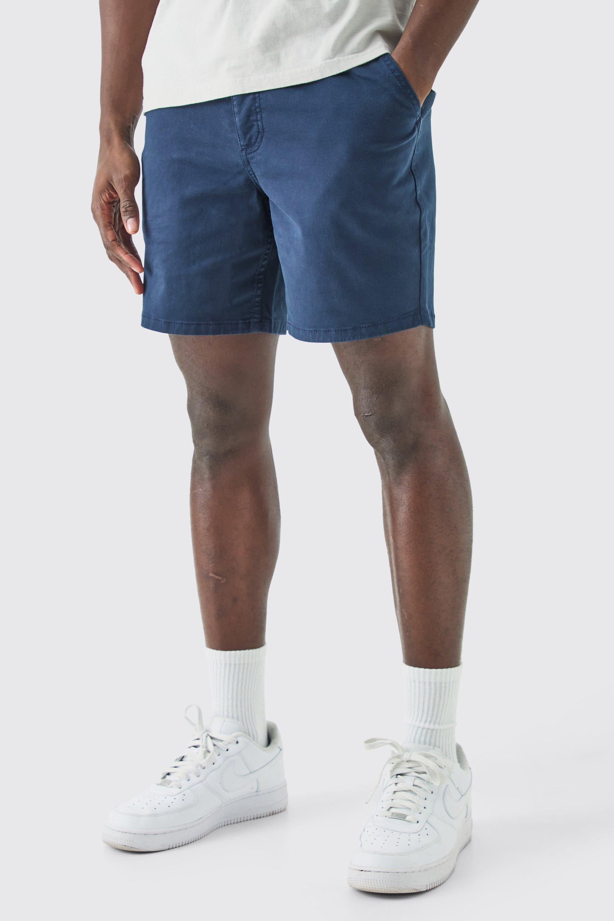 Mens Navy Fixed Waist Skinny Fit Chino Shorts, Navy Product Image