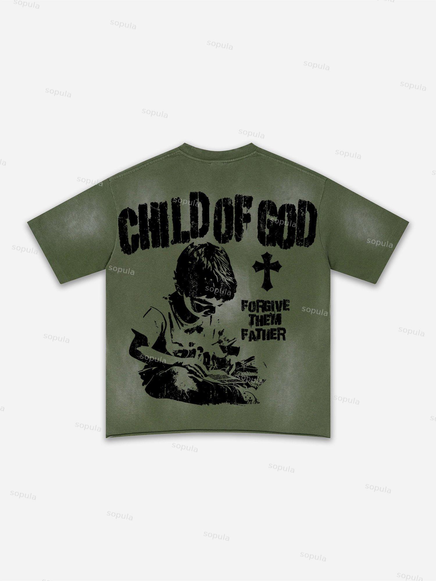 Authentic Abstract Portrait Print Washed T-shirt Product Image