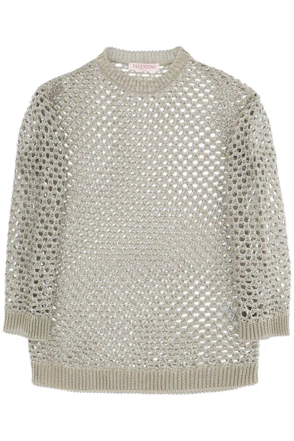 VALENTINO Flowing Mesh Knit Pullover With Sequin Detail In Green,silver Product Image