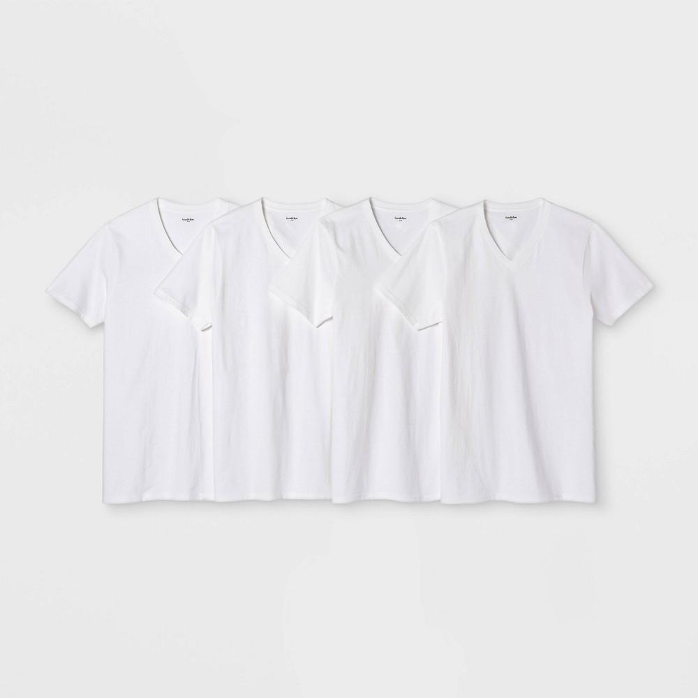 Mens 4pk V-Neck T-Shirt - Goodfellow & Co White Product Image