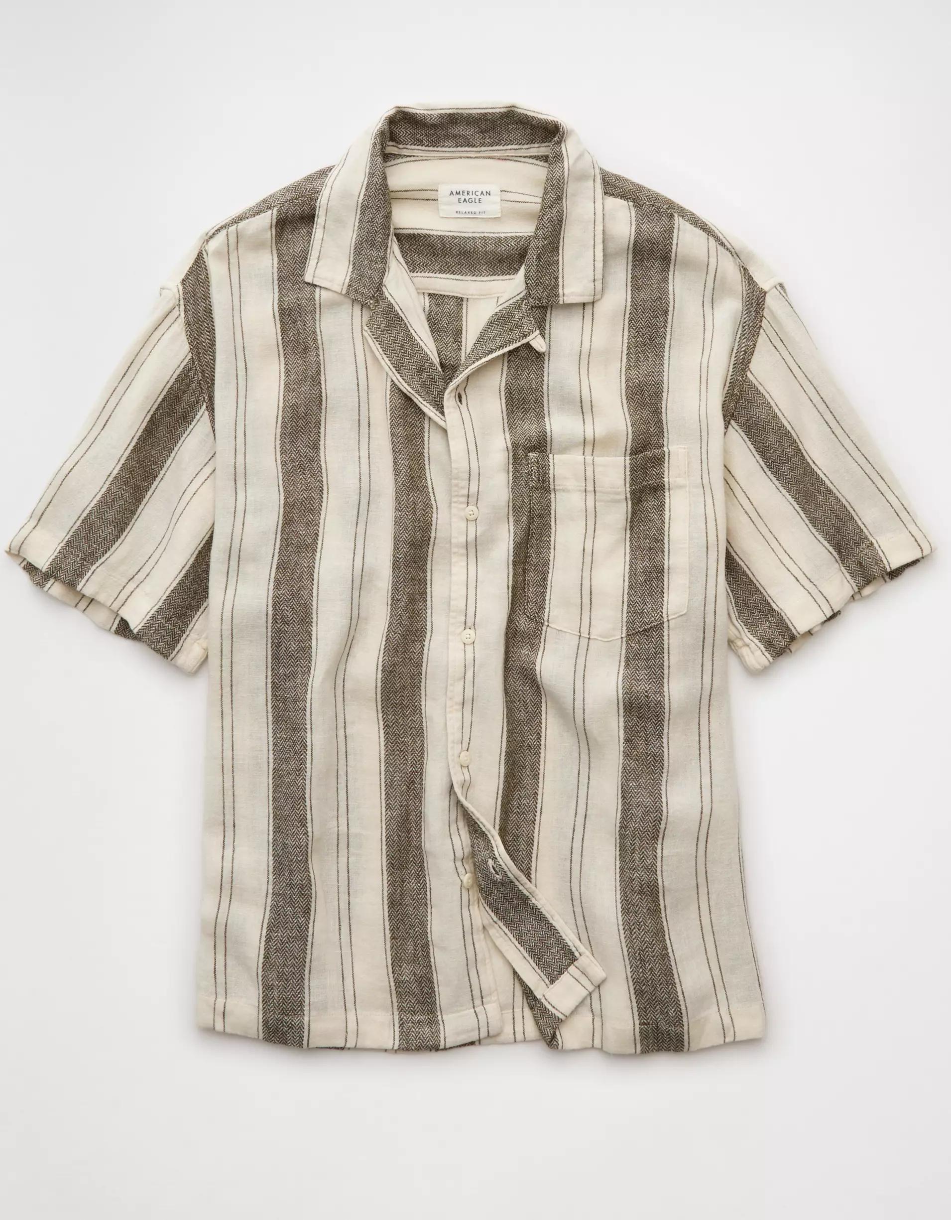 AE Poolside Linen-Blend Striped Button-Up Shirt Product Image