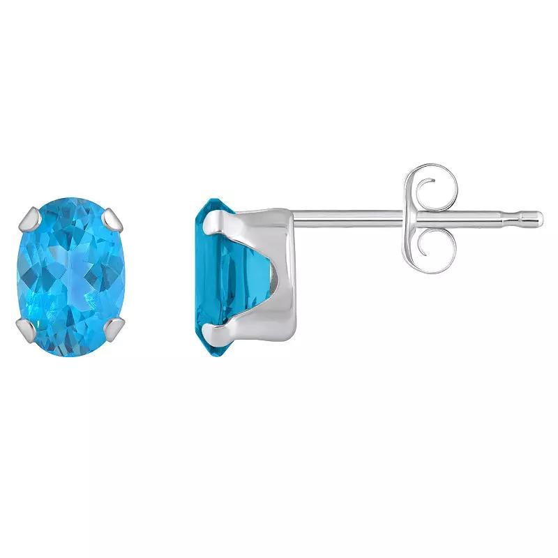 Celebration Gems 10k Gold Oval Swiss Blue Topaz Stud Earrings, Womens, White Product Image