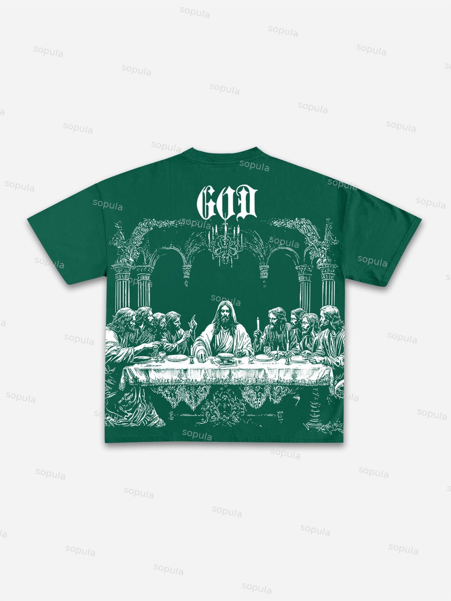 God's Supper Print Cotton T-shirt Product Image