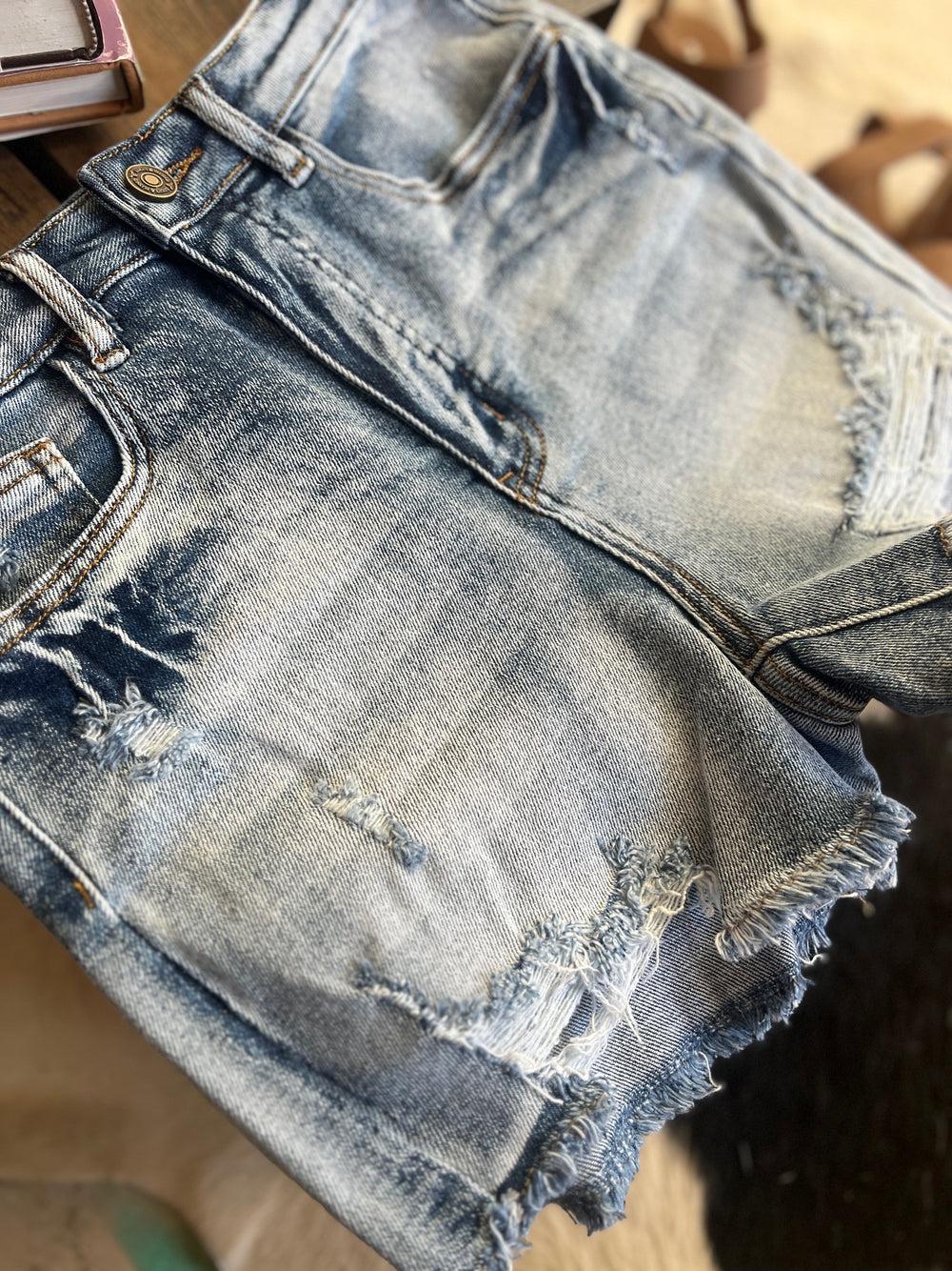 Distressed Tummy Control Denim Shorts - 2 Colors Product Image