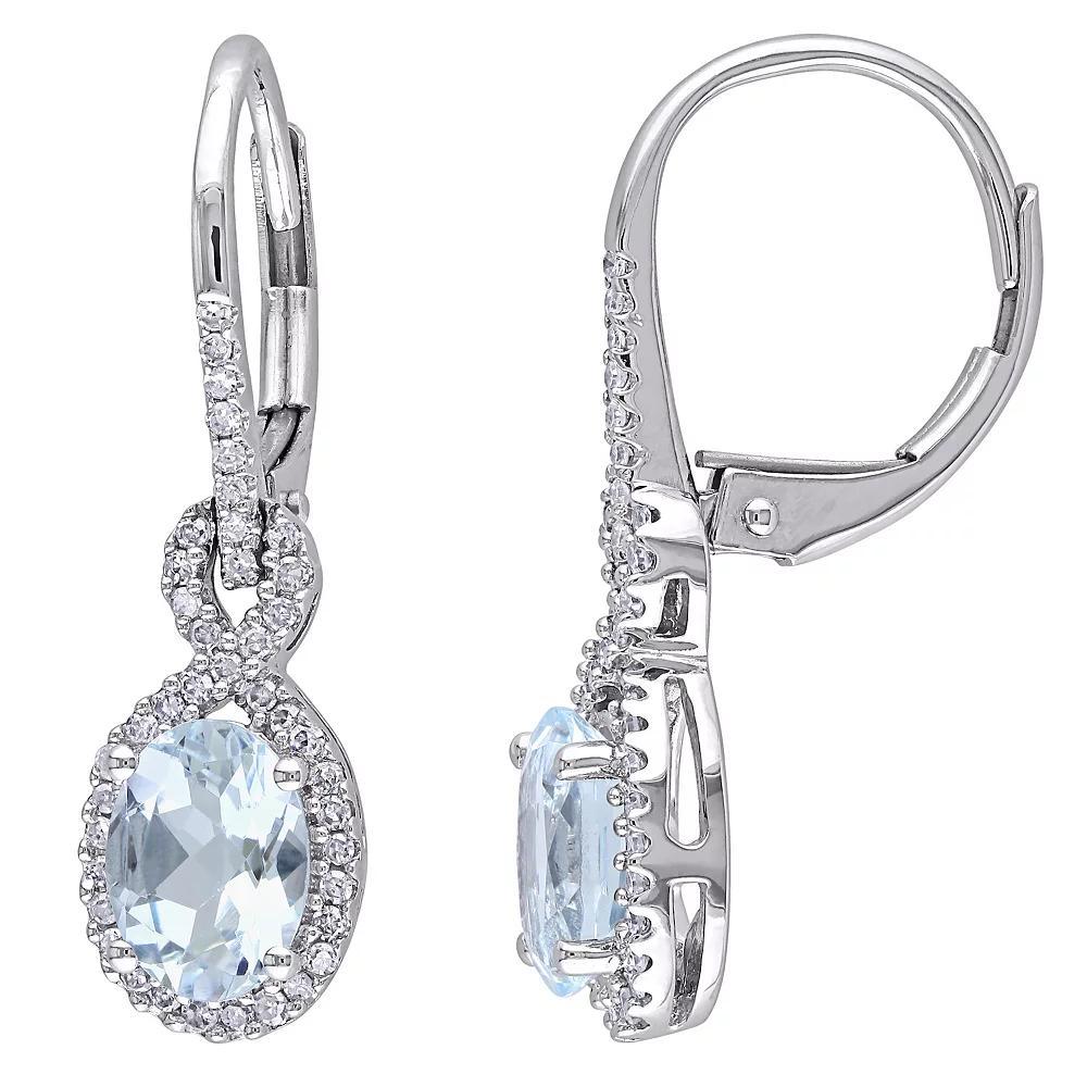 Stella Grace 10k White Gold 1/4 Carat T.W. Diamond & Aquamarine Infinity Leverback Earrings, Women's, 10k Whgold Product Image