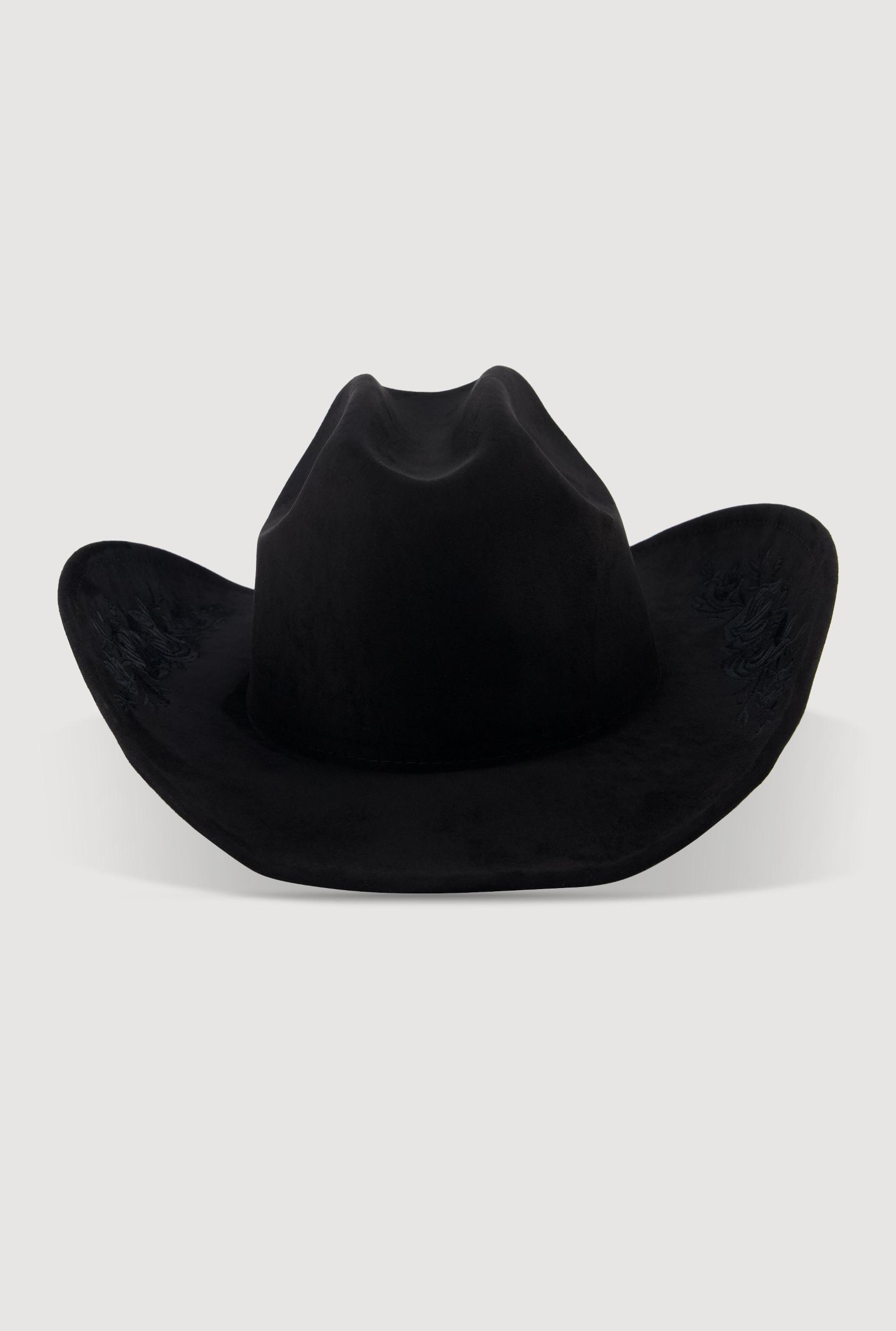 Faux Suede Floral Embroidered Cowboy Hat Female Product Image