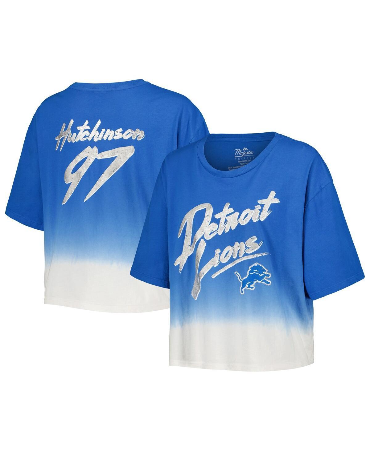 Womens Majestic Threads Aidan Hutchinson /White Detroit Lions Dip-Dye Player Name & Number Crop Top Product Image