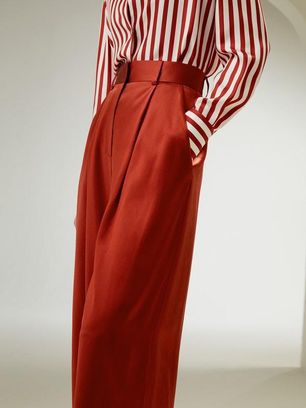 High-Waisted Wide Leg Dense Silk Pants Product Image
