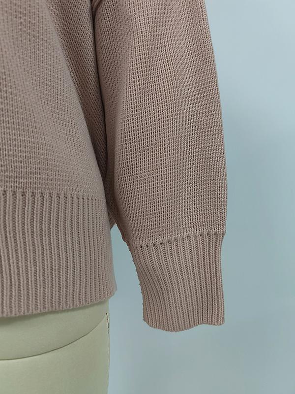 Casual Long Sleeves Loose Split-Side Solid Color Round-Neck Sweater Tops Product Image