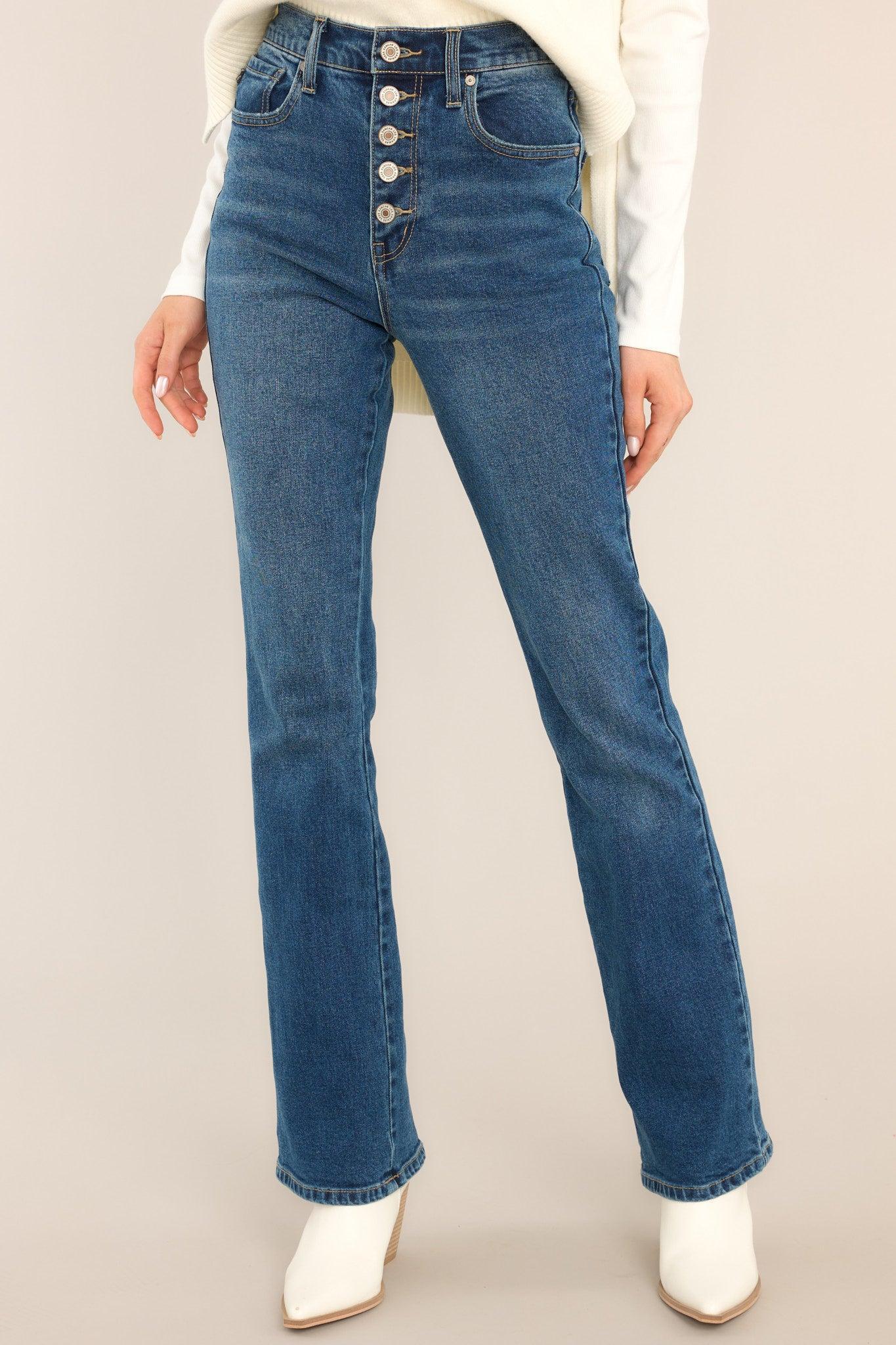 Charmed Life Dark Wash Straight Leg Jeans Blue Product Image