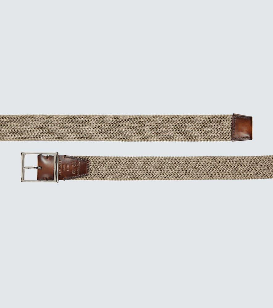 BERLUTI Classic Fabric And Leather Belt In Beige Product Image