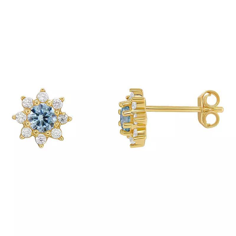 PRIMROSE Birthstone Cubic Zirconia Flower Stud Earrings, Womens, Silver Tone Dec Product Image