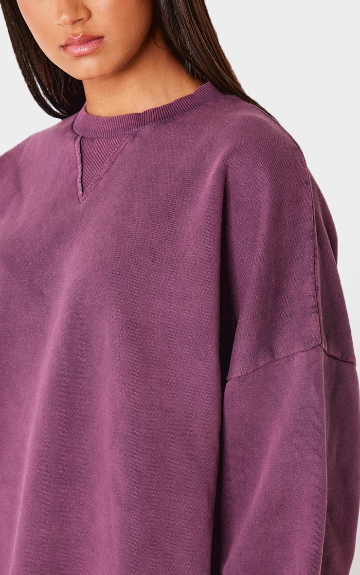 Burgundy Washed Slouchy Crew Neck Sweatshirt Product Image