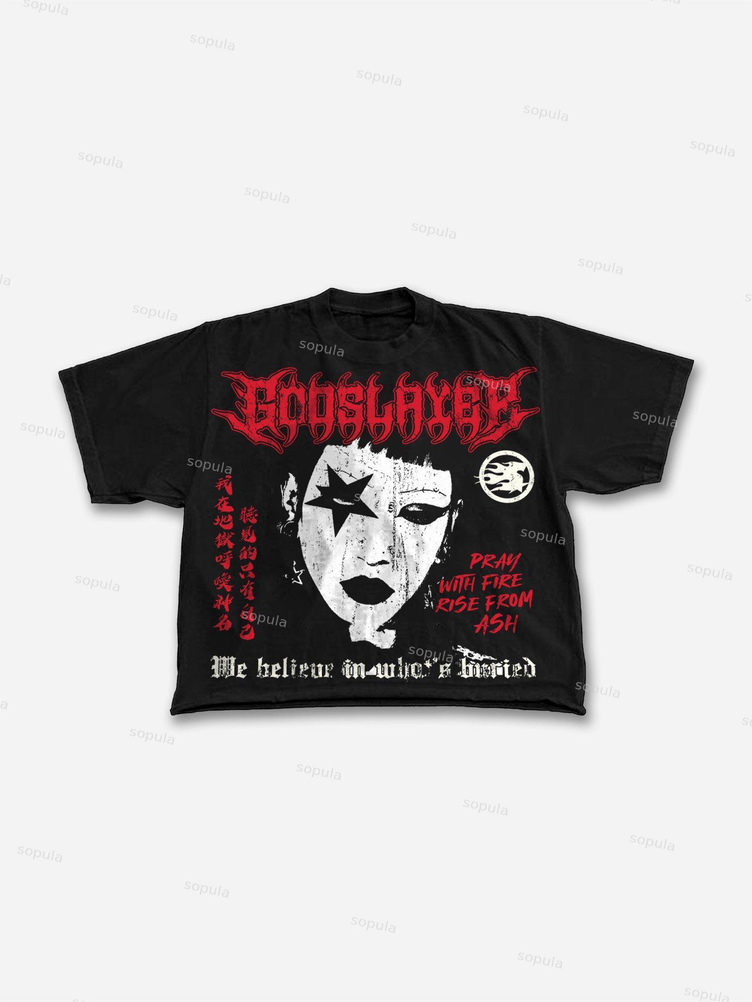 Dark Abstract Figures Aged Vintage Graphic Cropped T-shirt Product Image