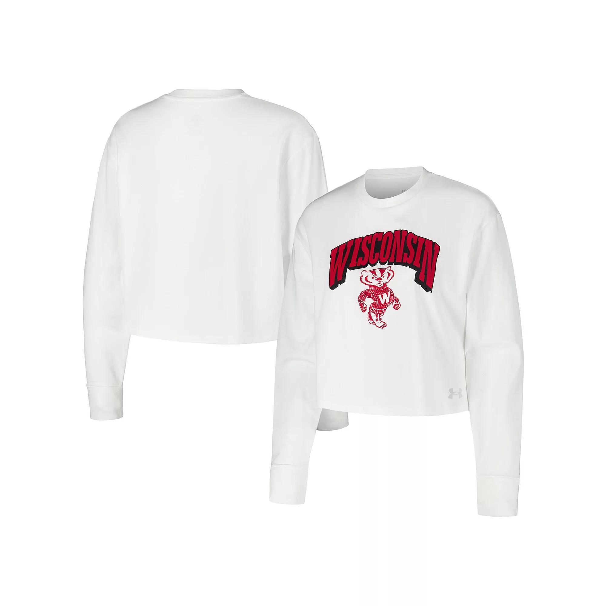 Women's Under Armour White Wisconsin Badgers Inline All Day Tri-Blend Cropped Long Sleeve T-Shirt,  Product Image